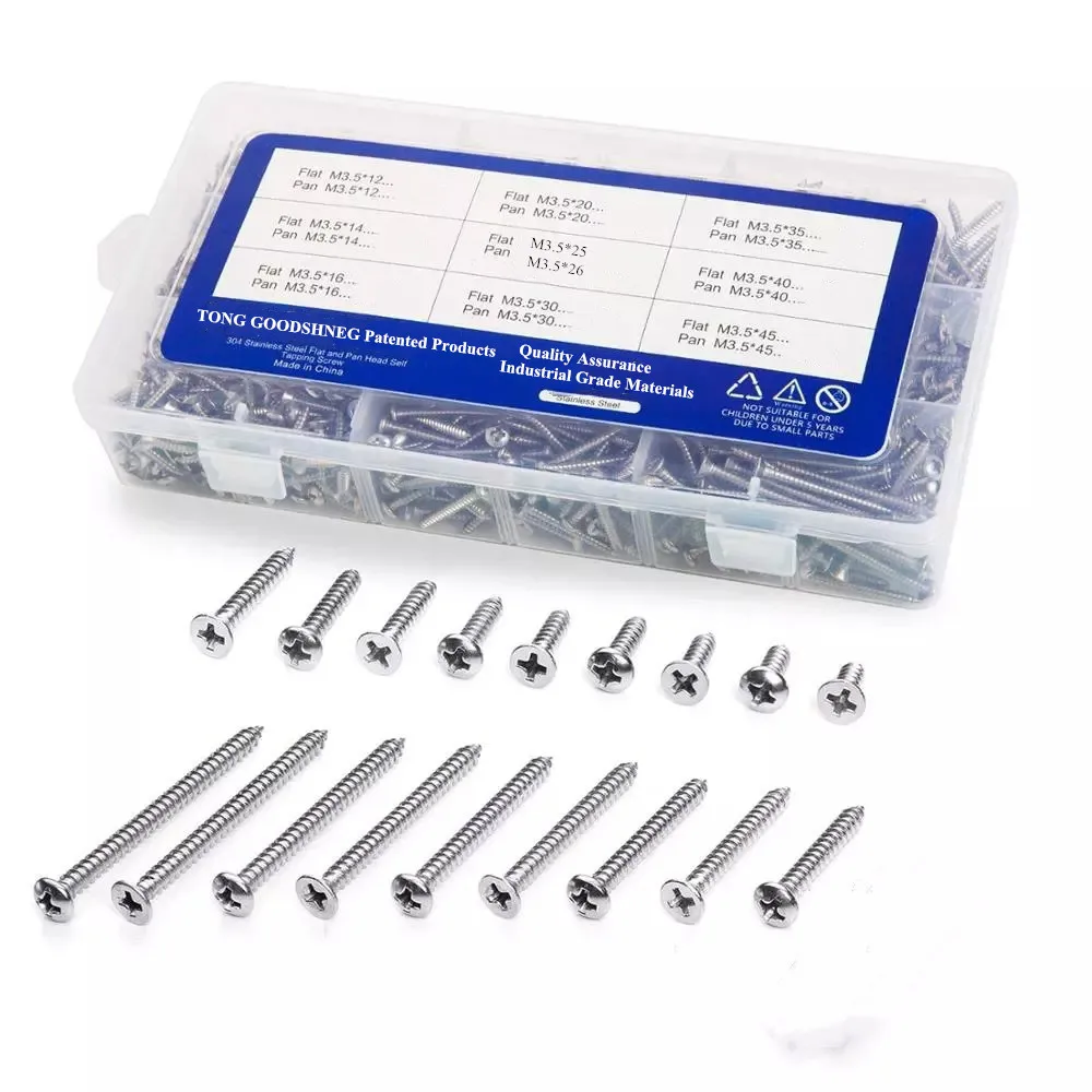 304 Stainless Steel Screw Set Philips Screws Assortment Kit Wood Screws M3.5 Flat Pan Head Self-tapping Screw Home Hardware