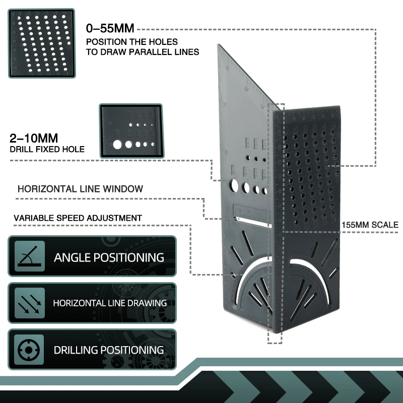 VVOSAI Wood Working Ruler Multifunctional Angle Ruler 3D Mitre Angle Measuring Gauge Square Size Marking Gauging Carpenter Tool