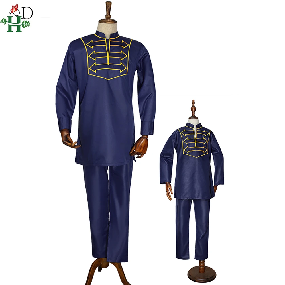 H&D 2022 Kid Boy African Clothes Long Sleeve T shirt Pants Suit For Children Dashiki Embroidery Clothing Party Wears Outfits