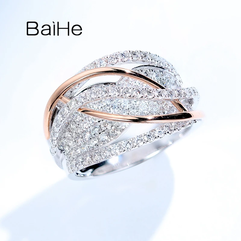 BAIHE Solid 14K White+Rose Gold 1.4ct H/SI Natural Diamond Ring Women Men Trendy Party Fine Jewelry Making Anillo de diamantes