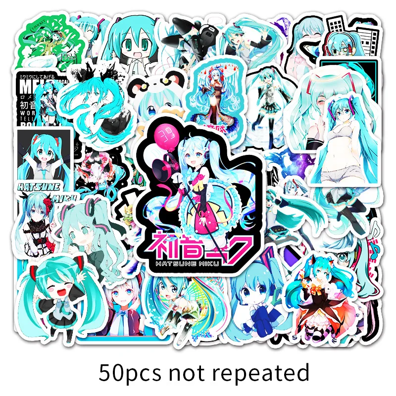 50Pcs Japanese Comic Cartoon Hatsune Miku Graffiti Stickers Luggage Laptop Motorcycle Car Decoration Stickers