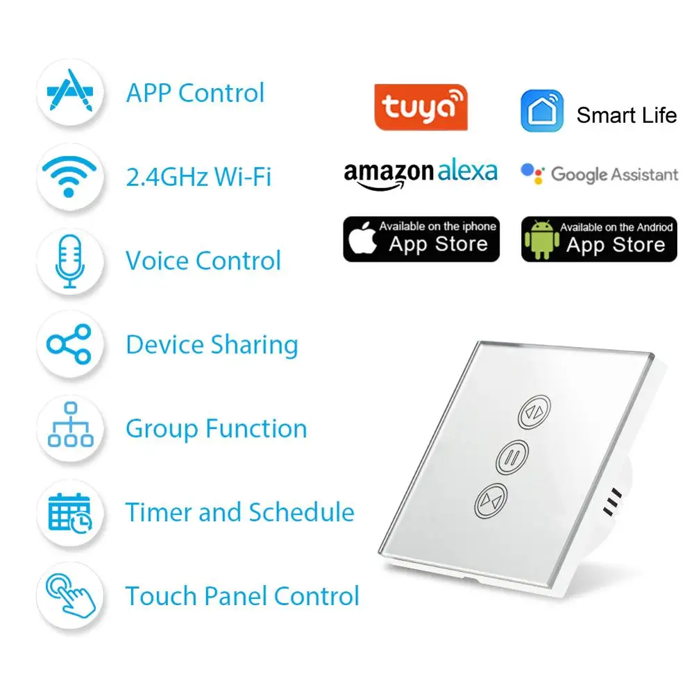 Tuya – interrupteur intelligent pour rideau WiFi, couleur argent, pour volet roulant, moteur électrique, Google Home, Alexa, commande vocale,