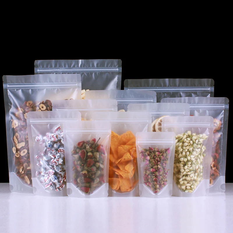 

100PCS Matte Clear Stand Up Food Grade Plastic Bags Dried Fruit Coffee Nut Candy Long-term Preservation Upright Bag