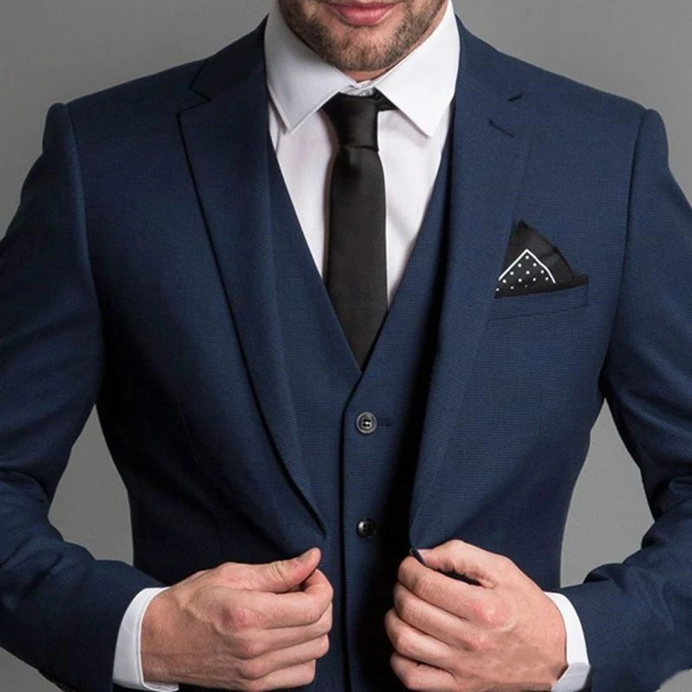 Terno – costume formel bleu marine pour homme, costume de mariage sur mesure à revers cranté, veste + pantalon + gilet, 2021