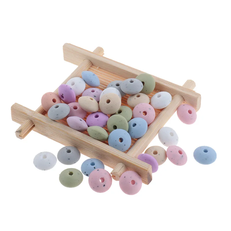 200pcs Baby Silicone Lentil Speckle Beads Baby Teething Necklace Beads Chew Chain BPA Free 12*7mm Food Grade Silicone Lentil