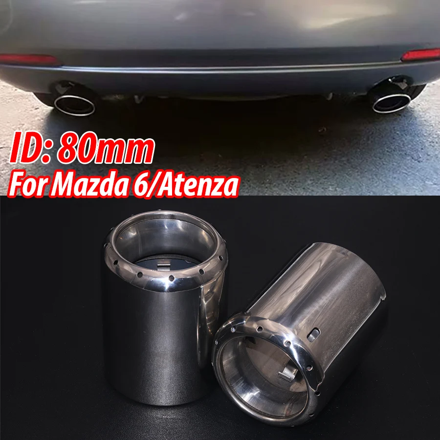 2 Stuks Roestvrijstalen Auto Achteruitlaat Uitlaat Demper Tip Pipe Geschikt Voor Mazda 6/Atenza Gemodificeerde Auto Achterste Staart Keel Voering Id 80Mm