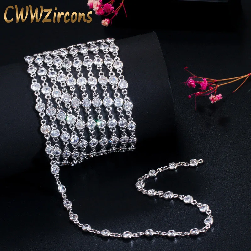 CWWZircons 50cm Sparkly Round Cubic Zirconia Stone Bead DIY Long Necklace Pendant Anklet Bracelet Link Chain Jewelry Making D005