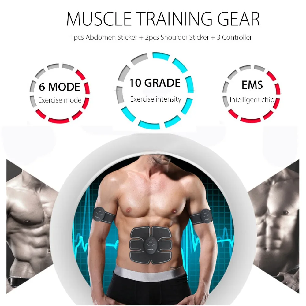 EMS kablosuz kas stimülatörü eğitmeni akıllı Fitness karın eğitimi elektrikli kilo kaybı çıkartmaları vücut zayıflama masajı
