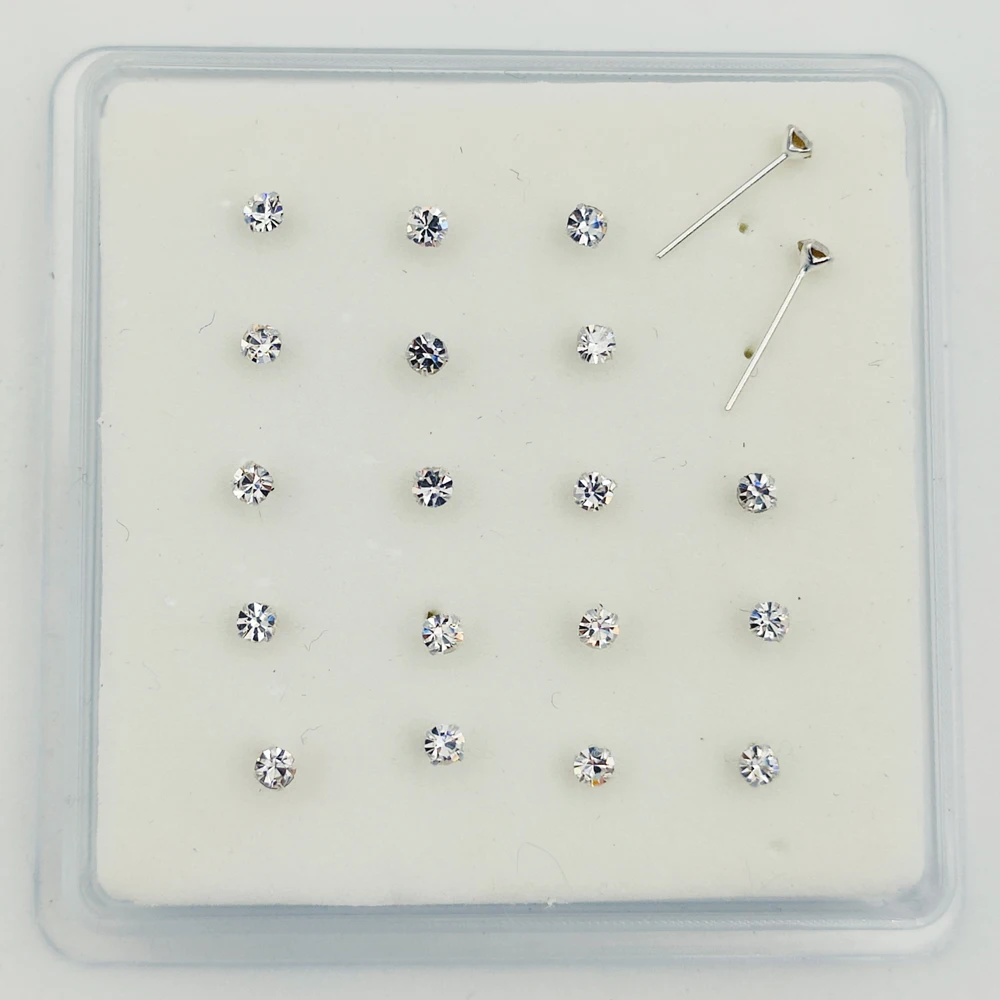 24G 100% 925 Sterling silver 2.5 mm crystal nose Pin Stud Unisex indian nose piercing jewelry 20pcs/pack