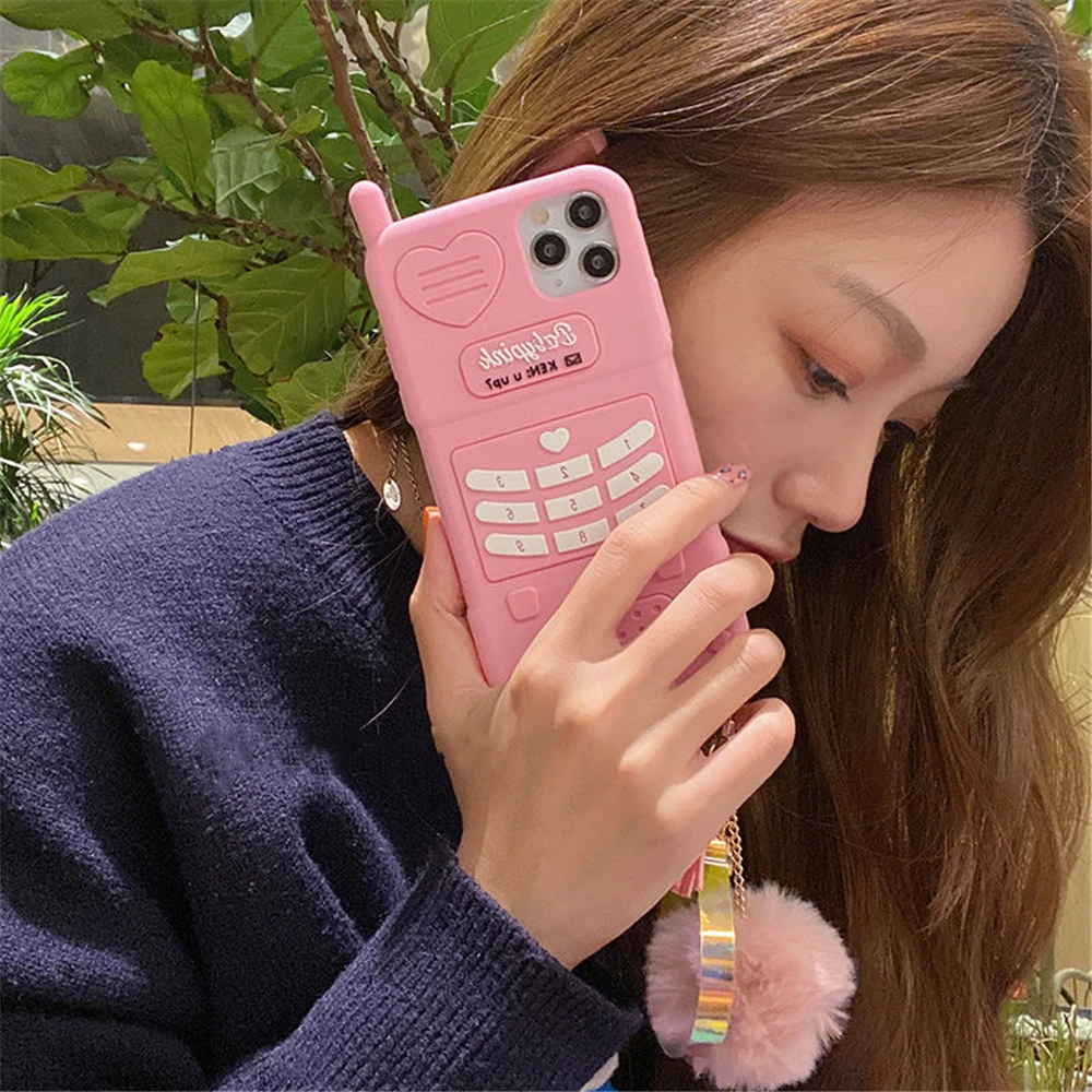 Cute Pink love heart kid girl gift Phone Case For iphone 15Pro Max 12 11 13 14 Pro XR XS Max 7 8Plus Se Soft Silicone Back Cover