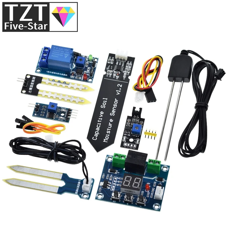 TZT Kapazitive Bodenfeuchtesensoren-Module, Bodenfeuchte-Digitalanzeige, Relais-Steuermodul, automatische Bewässerung für Arduino – Detail 1