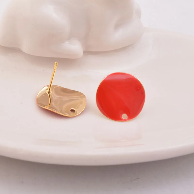 20pcs Gold Enamel Round Earring Setting Connector Charms High Quality Red Blue Black Earrings Findings