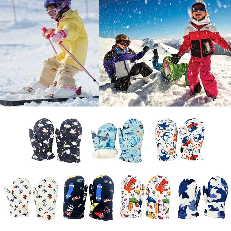 Kids Waterproof Winter Gloves Children Boy Girl Cartoon Animal Plush Lined Warm Cycling Skiing Mittens for 3 4 5 6 7 8 Years Old