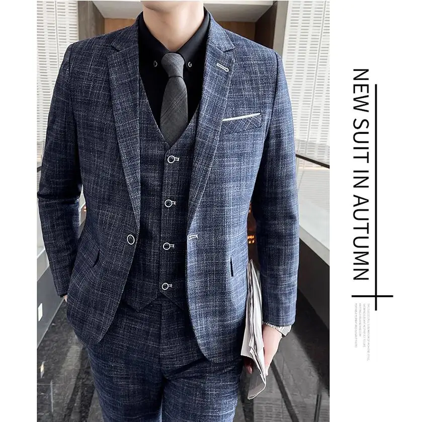 

3 Pieces Male Costume Homme Costume Blazers Mariage Plaid Italian Suits Men Jackets Trousers Men Wedding Suits Dress 4XL 5XL