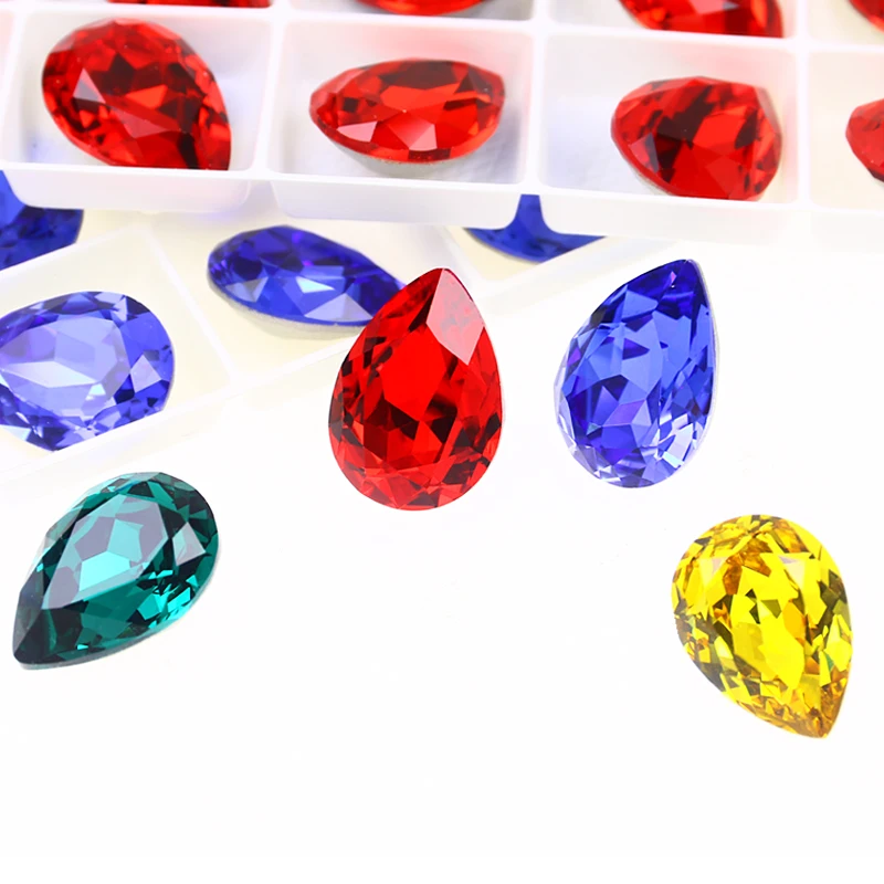 Glittery Colorful Drop K9 Glass Rhinestones Strass Crystal Pointback Art Rhinestones For Clothes Garment Needlework Nails 3003