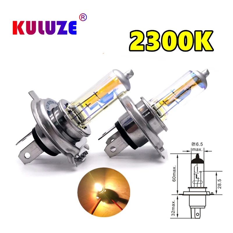 KULUZE 2 Pcs H4 12V60/55W Headlamp 2300K P43t Halogen Lamp Replace Upgrade Super Yellow Rain And Fog Proof Light Car Bulbs