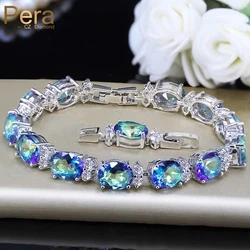 Pera Fashion Women Evening Party Jewelry Natural Light Blue Oval Rainbow Mystic Crystal Stones Bracelets for Birthday Gift B087