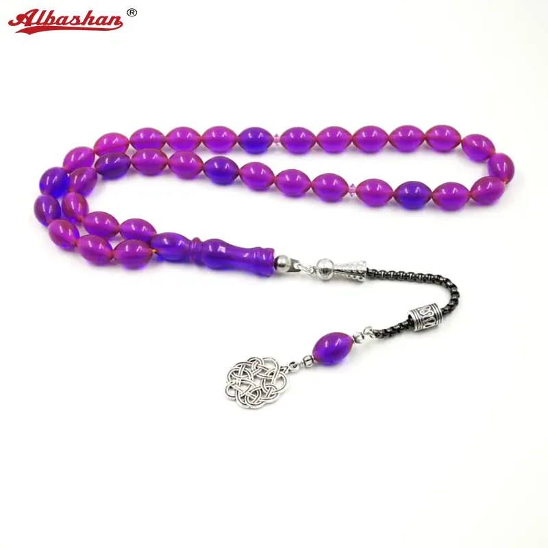 

Muslim Purple resin Tasbih bracelet 33 bead Man or Women Purple rosary kehribar tespih March 8 gifts Men's Misbaha