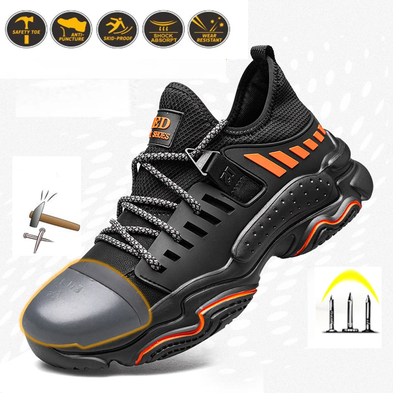 Autumn Safety Shoes steel toe Men, Fashion Anti-smashing Men's Work Shoes, Black Breathable Comfortable Sports Shoes seguridad