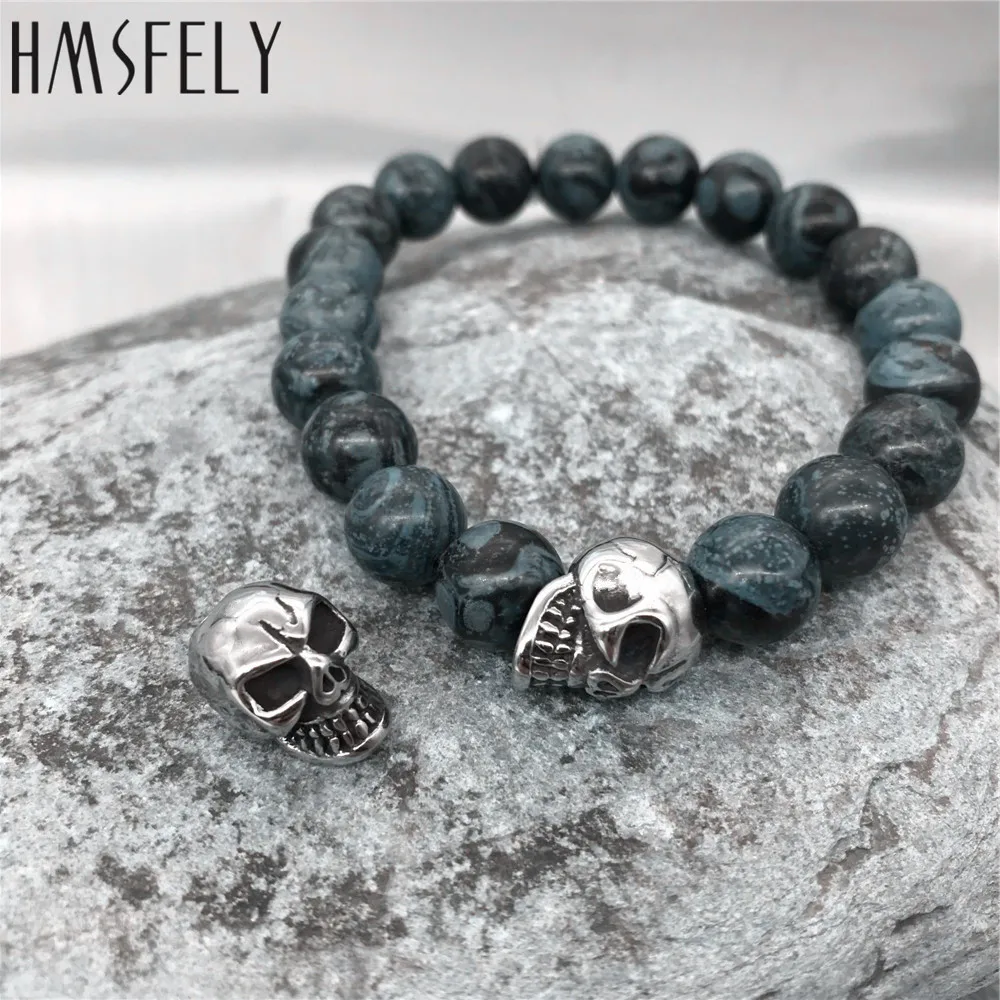 HMSFELY 316L Stainless Steel Skull Beads Accessories For DIY Bead Bracelet Making Findings 2mm Small Hole Jewelry Bead 5pcs/lot