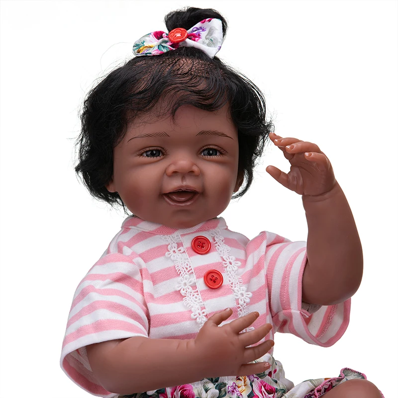 

55CM African Reborn Black Skin Doll Full Silicone Handmade Detailed Painting Collectibles Art Doll Soft Body Reborn Doll