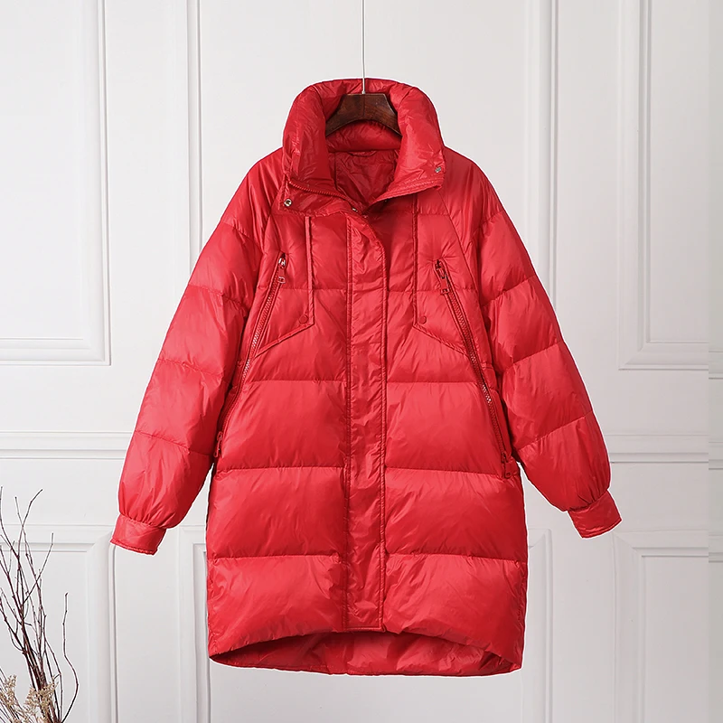 Abrigo de plumón de pato para mujer, Parka holgada e impermeable, chaqueta de plumón de pato blanco, Abrigo largo con cuello alto, ropa de invierno