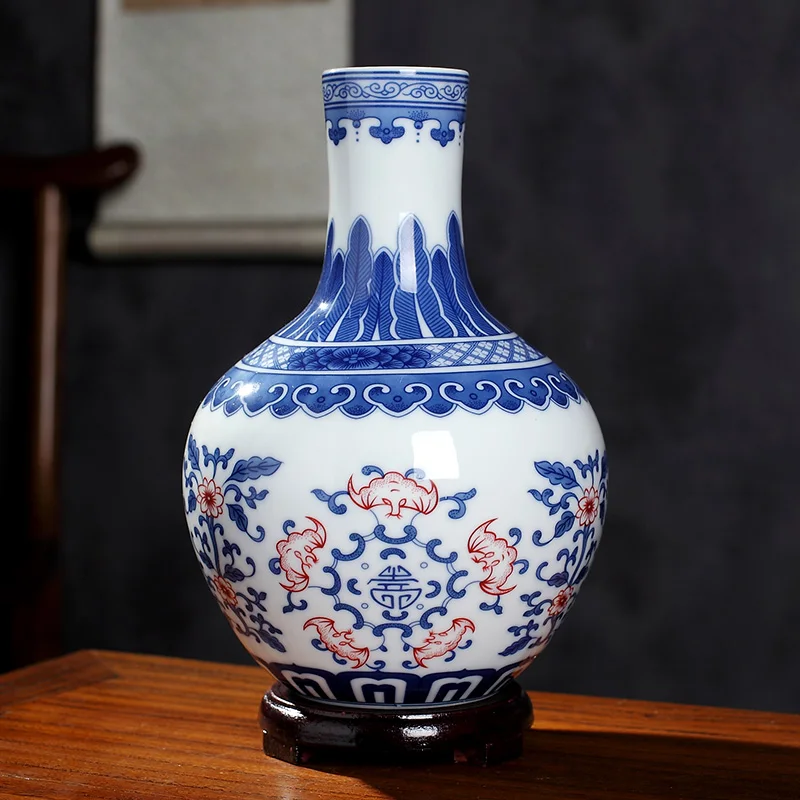 Jingdezhen-中国風の仕上げのセラミック花瓶,ガラス仕上げの洗面台,青