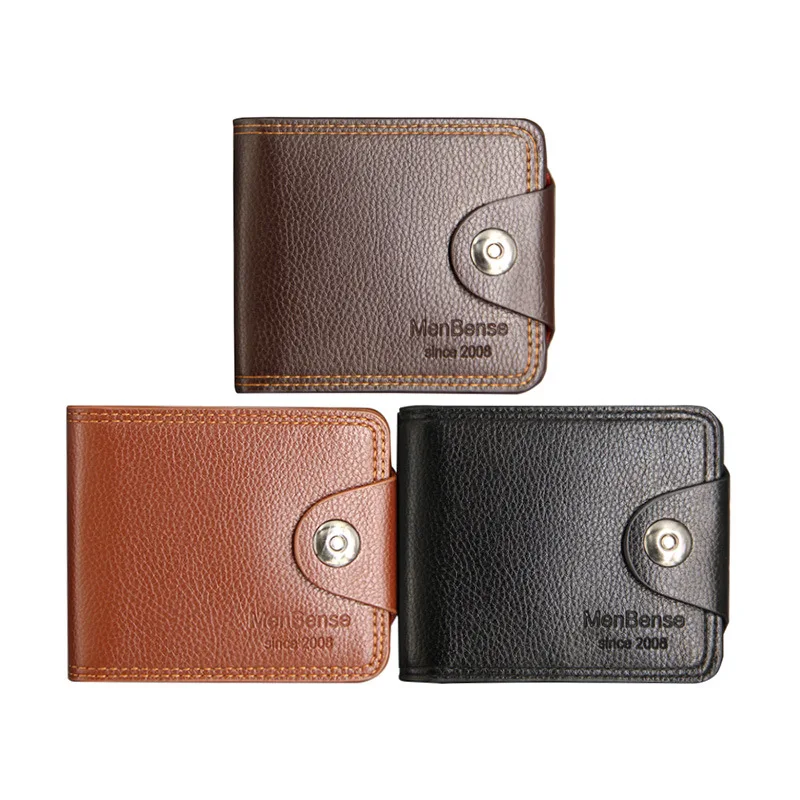 

New Style Men Short Wallet Large Capacity Multifunctional Solid Color Magnetic Buckle Wallet Luxury Packet Coin Purse Clutch Bag