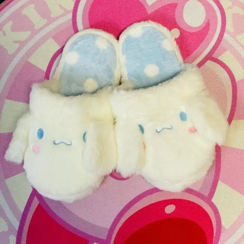 Sanrios Cartoon Kawaii Mymelody Kuromi Cinnamoroll Plush Three-Dimensional Home Dormitory Floor Slippers Plush Slippers