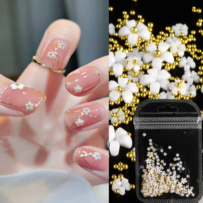 

3D цветок для дизайна ногтей украшения DIY инструмент для маникюра разные размеры белые цветы золотые серебряные бусины Стразы DIY аксессуары для ногтей