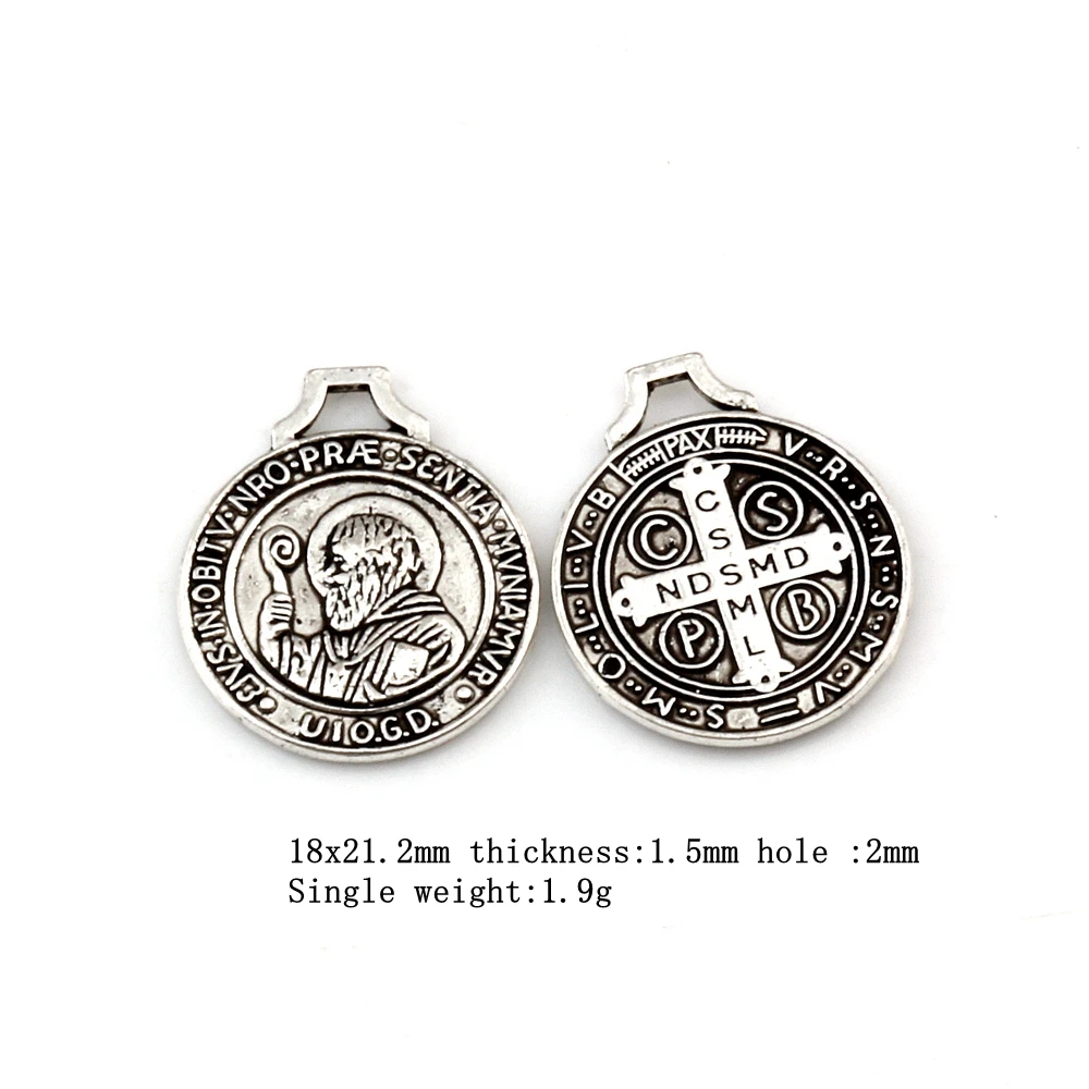 110Pcs Zinc Alloy Benedict Crucifix Round Charms Unisex DIY Necklace Pendants Religion Jewelry 22 Style A-617