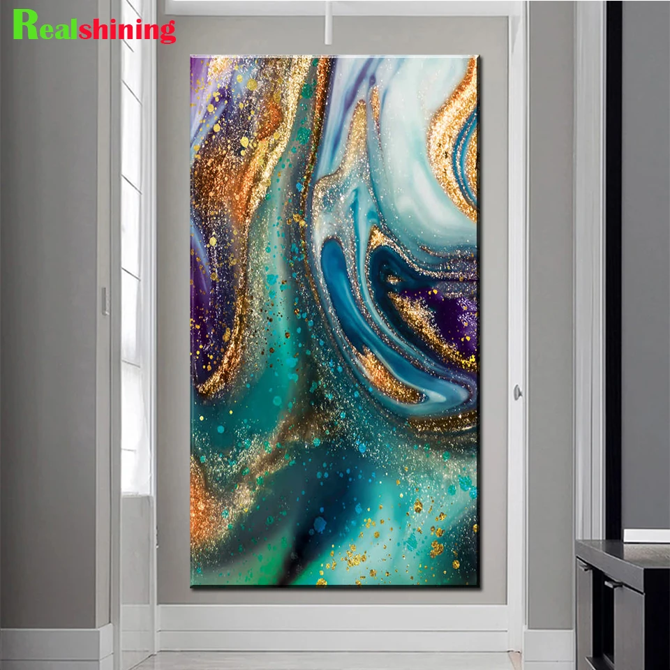 5D DIY Diamond Painting Fantasy Abstract Green Golden Sand Full Square Round Diamond Embroidery Wall Art Large Decor N2142