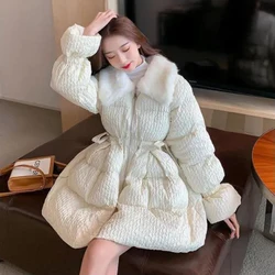 2024 New Fashion Fur Lapel Collar Winter Down Cotton Jacket Female Skirt Style Korean Thick Warm Coat Padded Ladies Clothes