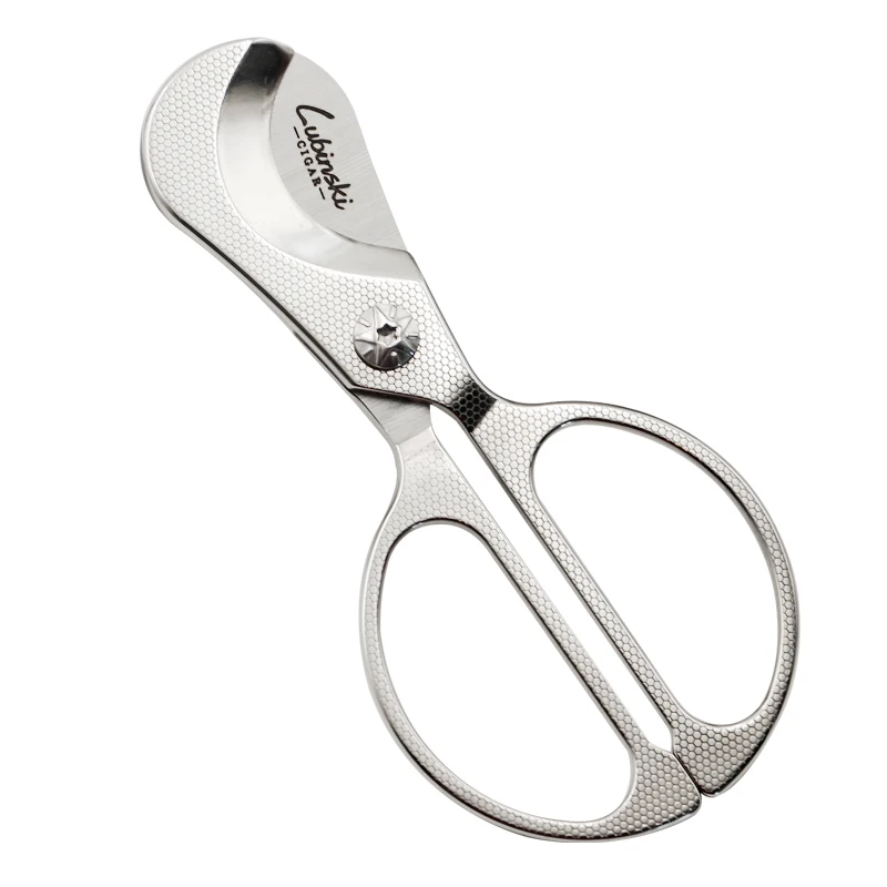 LUBINSKI Stainless Steel Honeycomb Pattern Cigar Scissors Metal Sharp Cigar Cutter Scissors Tobacco Scissor W/Leather Case