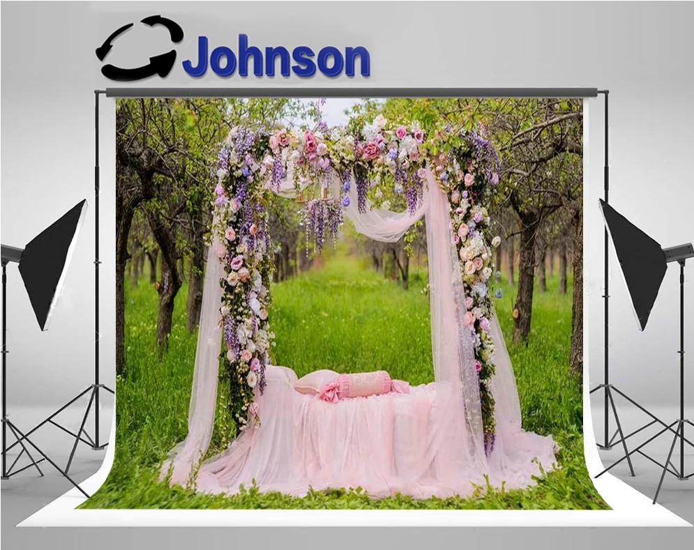 Flowers Pink Tull Gauze Bed Door Garden backgrounds High quality Computer print newborn baby photo backdrop