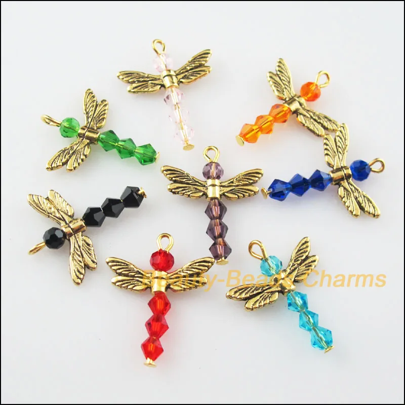 16 New Charms Animal Dragonfly Mixed Pendants Antiqued Gold Tone 20x25mm