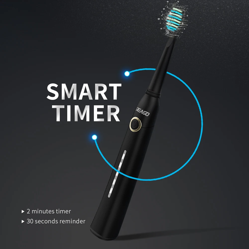 Seago Fast Rechargeable Sonic Toothbrush Electric Smart Automatic with Case Whitening Replacement Brush Head Adult Waterproof