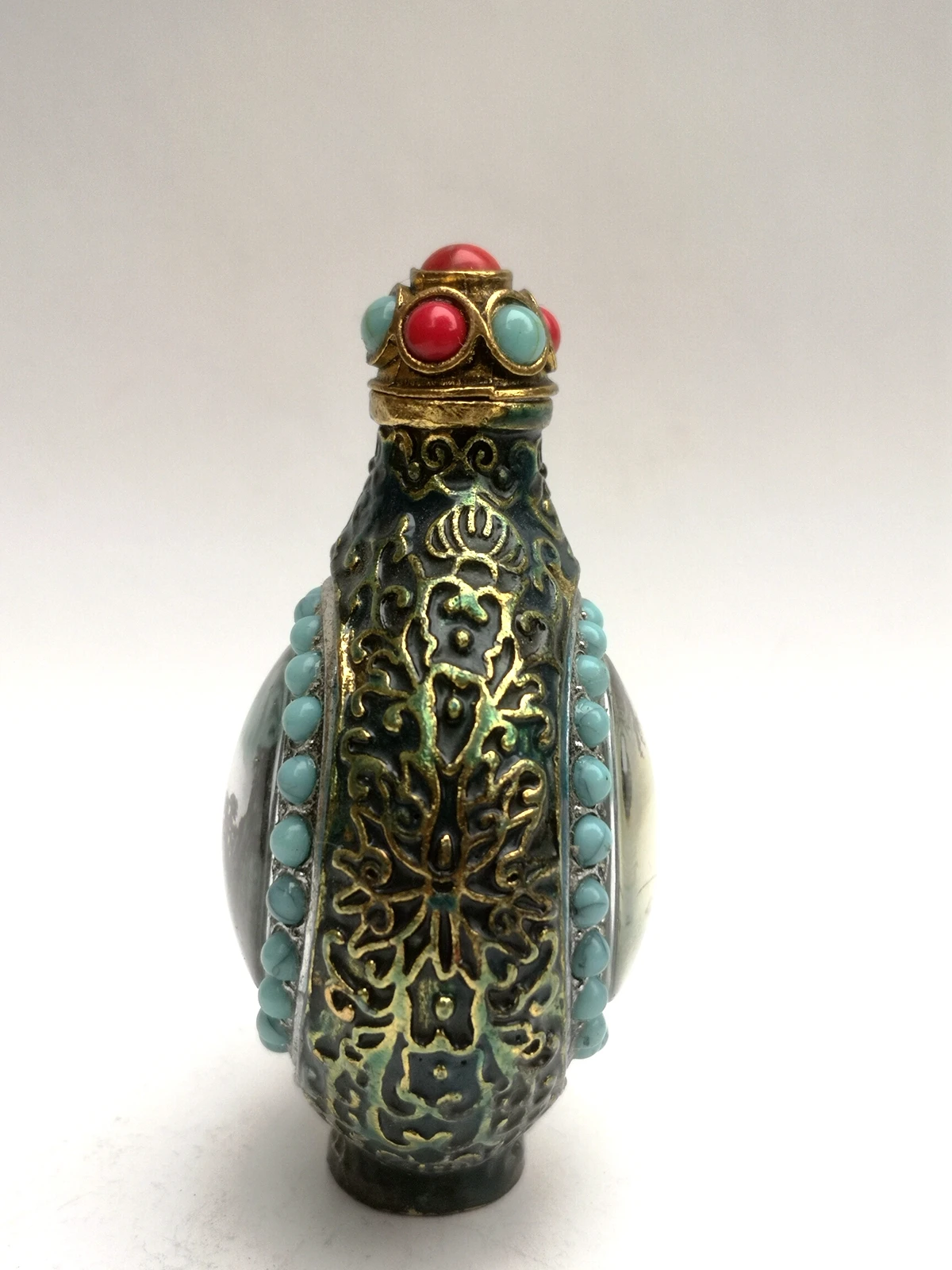 CULTUER ART Collection Old China Cloisonne Bronze Carving Inlay Jewelry  landscape painting Snuff bottles Decoration Gift