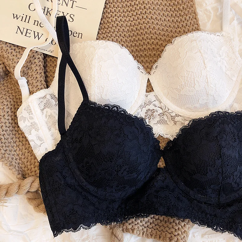 Lace thin cup beauty back bra briefs set big breasts push up underwire women lingerie underwear suit