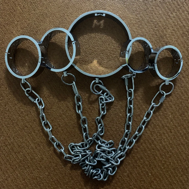 2023 Restraints Bdsm Bondage Metal Neck Collar Hand Ankle Cuffs Adult Game Stainless Steel Leg Irons Handcuffs Sex Accessories