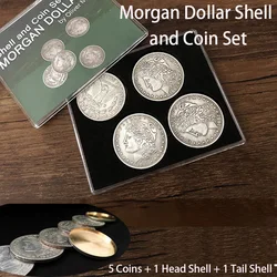 Morgan Dollar Shell and Coin Set (5 Coins + 1 Head Shell + 1 Tail Shell) Magic Tricks Close Up Magia Coin Magie Gimmick Props