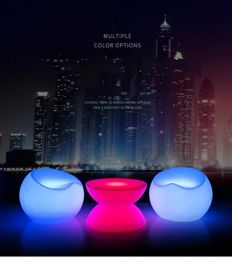 New LED Rechargeable Bar Stool Luminous Plastic Apple Chair Leisure Ball Chair Stool Waterproof Bench Outdoor Disco Furniture