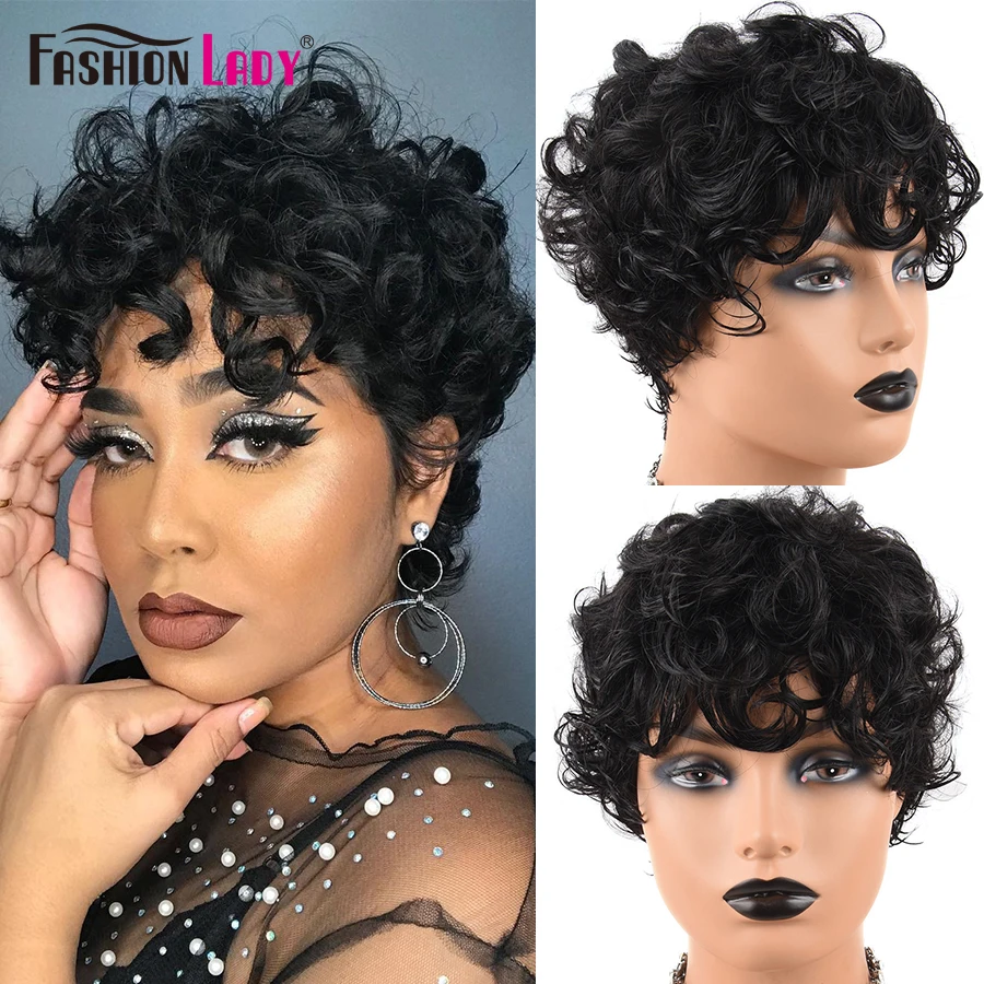 Pixie Cut Wig Human Hair Short Curly Human Hair Wigs For Black Women Remy Funmi Curly Glueless Machine Made Brazilian Hair Wigs