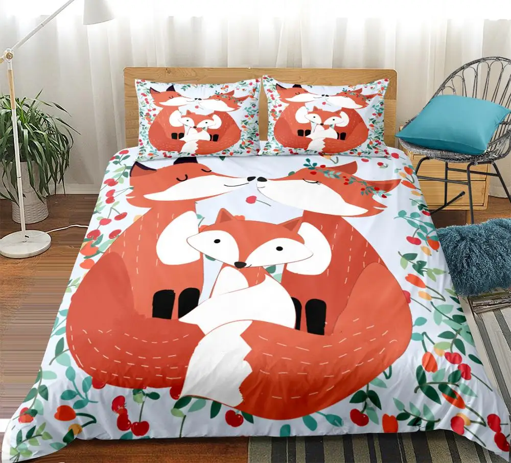 3D Cartoon Fox Family Bedding Set Animals Print Duvet cover set bedclothes with pillowcase Bed set Home Textiles