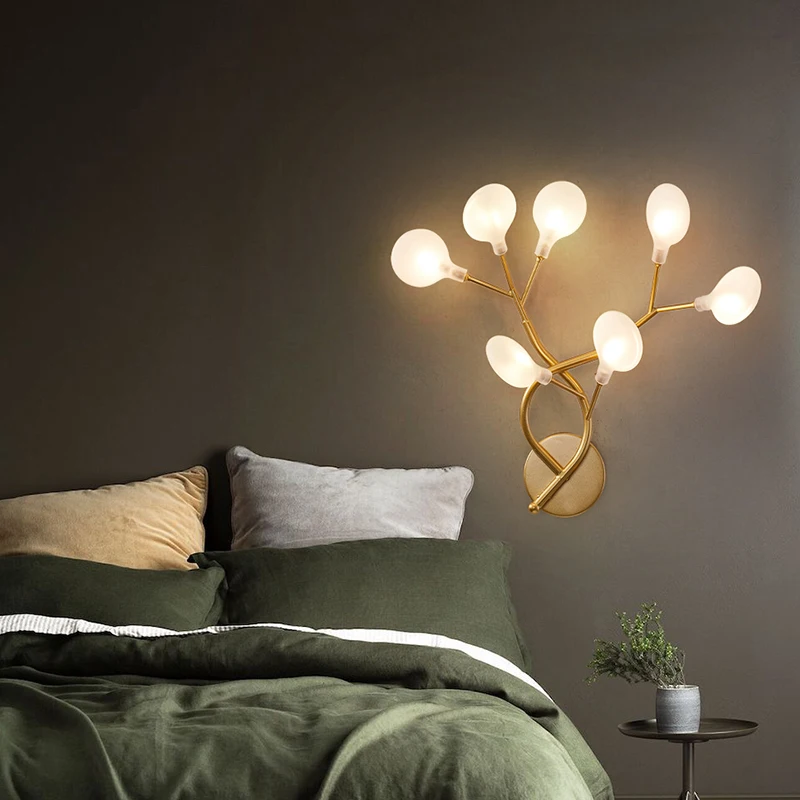 Nordic Creative Lighting Home Indoor Personality Branch Wall Lamp American Bedroom Living Room Retro Decoration Wall Light