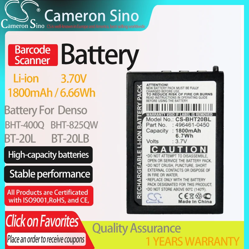 

CameronSino Батарея для Денсо Запальные свечи BHT-400Q BHT-825QW подходит Денсо Запальные свечи BT-20L BT-20LB штрих-кода аккумулятор сканера 1800 мА-ч/6.66Wh 3,70 V литий-ионный аккумулятор