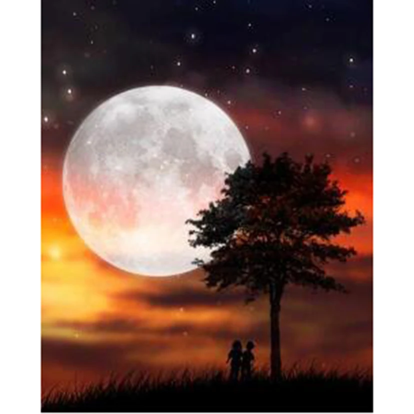 Diamond Painting 5D DIY Square/Round Diamond Landscape Painting Moon Under the Landscape Trees Beautiful Pictures Artwork FH265