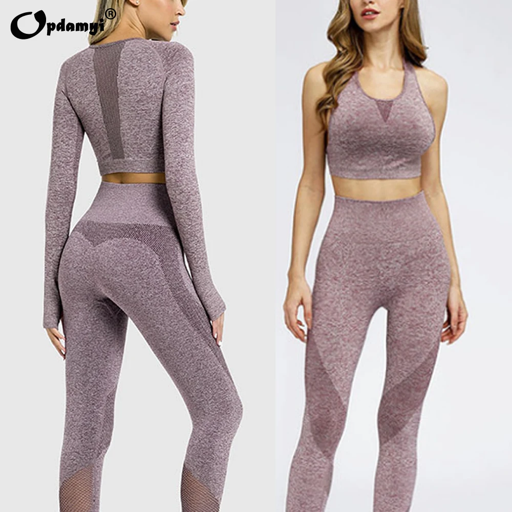 

New Women Yoga Set Vital Seamless Leggings Sports Bra Crop Top Long Sleeve Workout Clothes Pants Gym High Waist Fitness Clothing