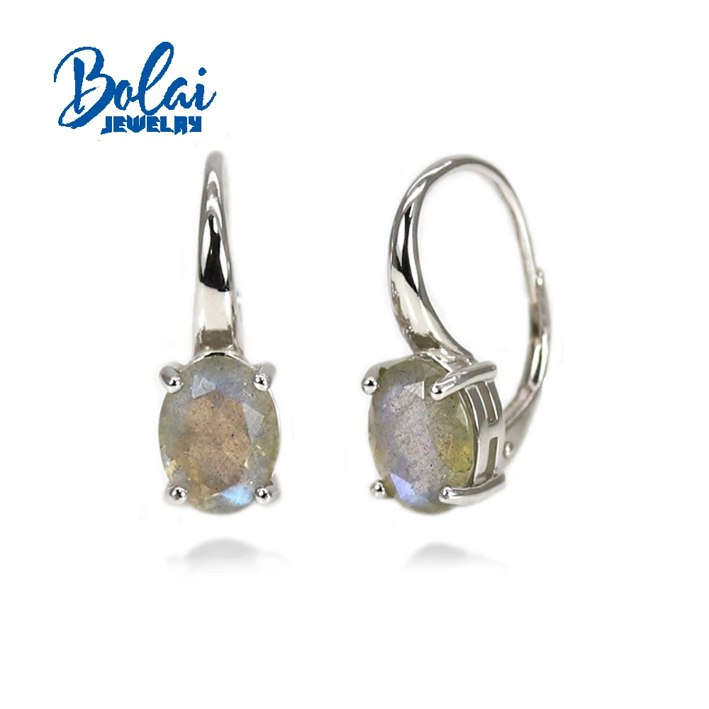 

Bolai,Simple natural labradorite cut oval 7*9mm gemstone earrings 925 sterling silver woman fine jewelry