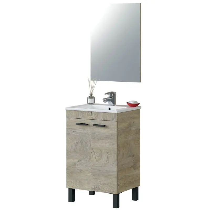 Bathroom cabinet and mirror 2 doors toilet Color Oak Alaska Industrial Modern 50x40 cm without sink